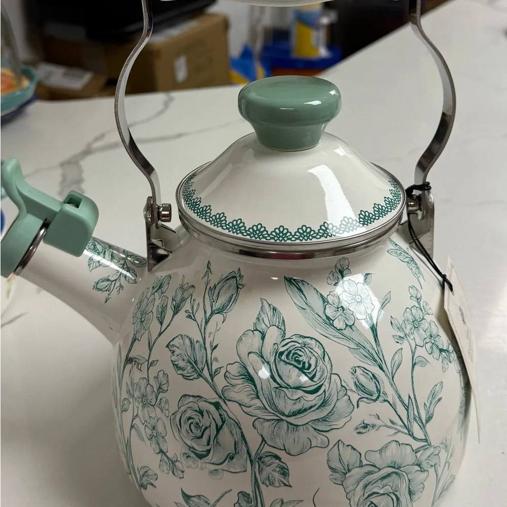 The Pioneer Woman Green and White Floral Teapot